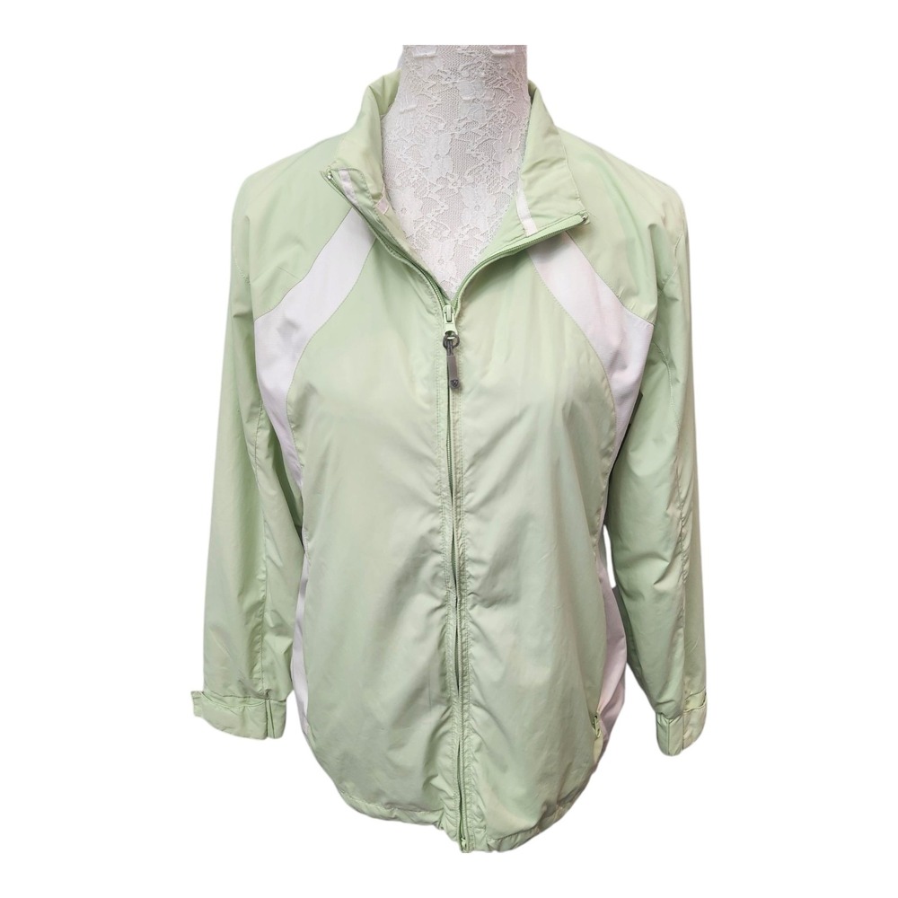 Heritage Cross Women's Windbreaker Jacket M Lime Green White Zip Water Resistant